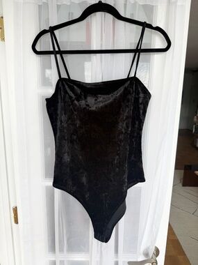 Forever 21 Black Velvet Double-Strap Bodysuit